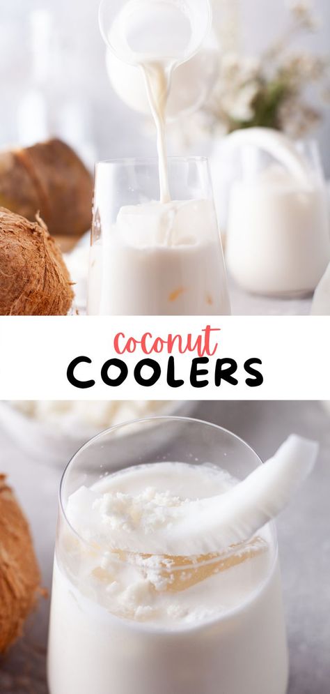 Coconut Cooler tastes like vacation in a glass! One sip of this coconut drink and you’ll feel like you’re lounging beachside in the sun. Creamy, refreshing and delicious! It's the perfect summer drink! Coconut Cooler, Coconut Milk Drink, Coconut Drink, Coconut Drinks, Drink Recipes Nonalcoholic, 140 Pounds, Coconut Recipes, Alcohol Recipes, Drink Milk