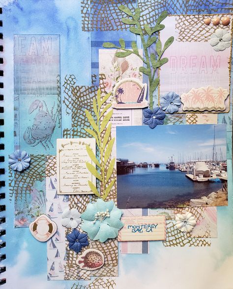 Ocean Scrapbook Pages, Ocean Journal Page, Scrapbook Sea Theme, Beach Journal Pages, Beach Theme Journal, Scrapbook Ideas Ocean Theme, Sea Scrapbook Ideas, Ocean Theme Scrapbook, Sea Journal Ideas