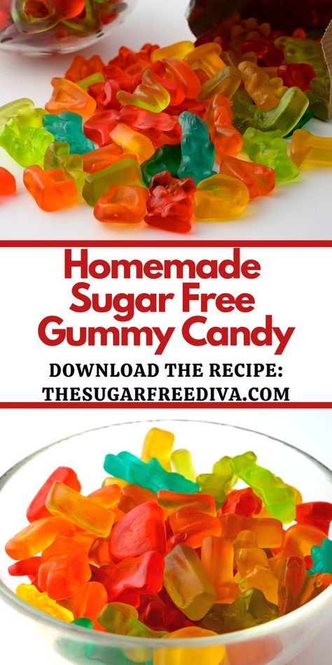 Homemade Sugar Free Gummy Candy Sugarless Desserts, Sugar Free Candy Recipes, Sugar Free Gummy Bears, Carbquik Recipes, Homemade Gummy Bears, Healthy Gummies, Homemade Gummies, Suga Free, Sugar Free Snacks