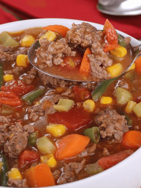 Pioneer Woman's Vegetable Beef Soup Pioneer Woman Vegetable Beef Soup, Soup Ground Beef Recipes, Soup Ground Beef, Hamburger Vegetable Soup, Soup Tomato, Recipes Ground Beef, Soup Vegetable, Beef Soup Recipes, Ground Beef Recipes Healthy