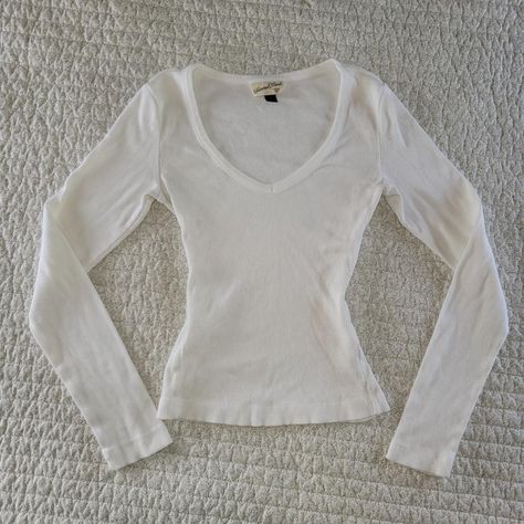 COQUETTE WHITE LONG-SLEEVE TOP  ribbed long-sleeve... - Depop White Longsleeves Outfit, Long Sleeve Tops Aesthetic, Shoujo Style, Coquette White, Professional Work Outfit, White Long Sleeve Top, White Long Sleeve Shirt, White Lace Top, Cute Shirt