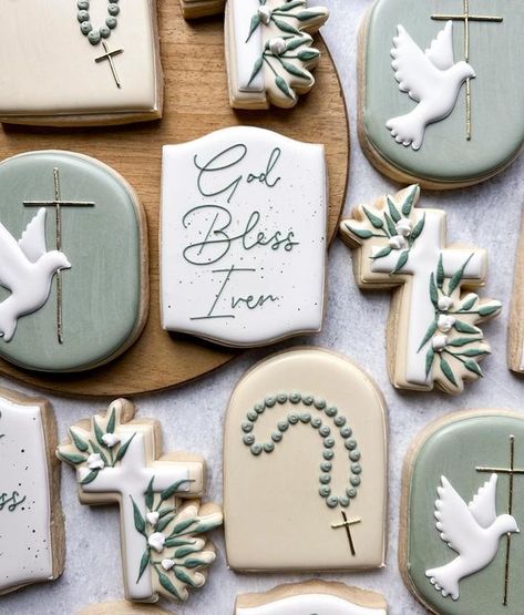 Sifted + Sugared on Instagram: "Still swooning over this simple yet classic, neutral baptism set🕊️" 1st Communion Cookies Boy, Baptism Sugar Cookies Boy, Simple Baptism Decorations, Boy Baptism Cookies, Baptism Cookies Boy, Baptism Sugar Cookies, Baptism Cookies Decorated, Baptism Decor, Baptism Food