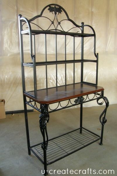 how to turn an old bakers rack into a desk, painted furniture Bakers Rack Ideas, Bakers Rack Decorating, Repurpose Furniture, Refinishing Furniture Diy, China Hutch, Bakers Rack, Mexican Home Decor, Desk In Living Room, Office Area