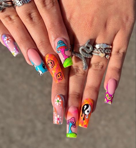 Could Nail Art, Acrylic Nail Designs Festival, Nail Designs Festival, Nails Acrylic Festival, Crazy Long Acrylic Nails, Rave Manicure, Short Nails Crazy Design, Rave Festival Nails, Crazy Cool Nail Designs