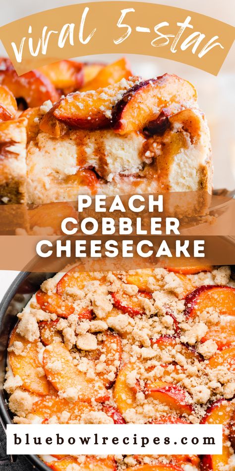 Peach Cobbler Cheesecake Recipe, Peach Cobbler Cheesecake, Cheesecake Ideas, Mousse Desserts, Peach Cheesecake, Peach Dessert Recipes, Delish Desserts, Cream Cheesecake, Baked Peach