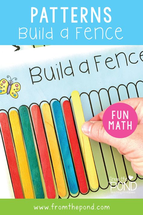 kindergarten and first grade free math games and centers - make a repeating pattern with popsicle sticks Numeracy Pattern Activities, Math Patterns Preschool, Kindergarten Math Patterns Activities, Pattern Math Centers, Pattern Games Kindergarten, Pattern Lessons For Kindergarten, Making Patterns Kindergarten, Pattern Art For Kids Kindergarten, Pattern Activities Grade 1