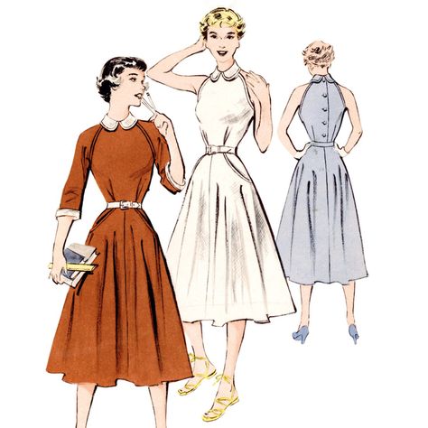 Have you been keeping up to date with the latest Butterick Vintage Reissues? 👀   Shop across the decades for dresses and resort styles. The sewing patterns range from easy to average. And cover the 1950s to 70s! We love the B6992 shirtdress 😍  #B6992 #Butterick6992 #ButterickPatterns  #VintageSewing #RetroSewing #SewRetro #VintageStyle 1950’s Dress, Dress With Sleeve, 1950's Dress, Sleeve Variations, Patron Vintage, Metal Dress, Sewing Pattern Shop, Skirt Pockets, Vintage 1950s Dresses