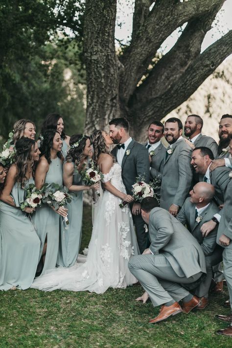 Sage Green Bride And Groom, Groomsmen Attire To Match Sage Green, Groomsman Attire Sage Green, Green Theme Wedding Party, Groom Greenery Wedding, Sage Green And Champagne Wedding Groomsmen, Dusty Rose And Sage Green Wedding Party Attire, Groomsmen Attire With Sage Green Bridesmaids, Eucalyptus Wedding Groom Suit