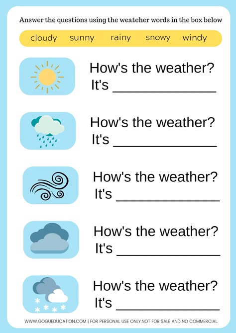 English Learning For Beginners, Weather Esl Worksheet, Weather Vocabulary Worksheets, Weather Worksheets For Grade 1, English Ukg Worksheet, Vocabulary For Kids English, Teaching English To Kids Kindergartens, Weather And Seasons Worksheet, Weather Conditions Worksheet