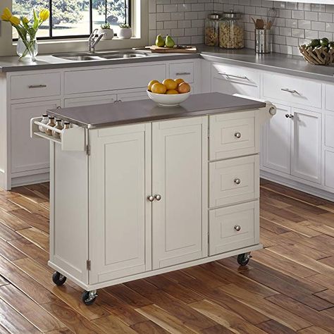 $253 - AmazonSmile - Liberty White Kitchen Cart with Stainless Steel Top by Home Styles - Kitchen Islands & Carts White Kitchen Cart, Island On Wheels, Mobile Kitchen Island, Off White Kitchens, Kitchen Island On Wheels, Kabinet Dapur, Rolling Kitchen Island, White Kitchen Island, Kitchen Island Cart