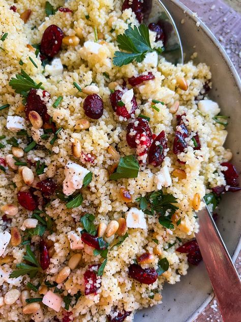 Couscous Fall Salad, Cranberry Orange Couscous Salad, Couscous With Cranberries, Couscous Add Ins, Fall Couscous Recipes, Cranberry Couscous Salad, Fruity Couscous Recipe, Sweet Couscous Recipes, Salads With Couscous