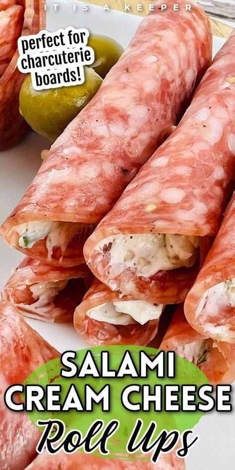 Salami cream cheese roll ups are a delicious snack or appetizer. These make a tasty addition to any charcuterie board. In less than 10 minutes, you'll have a delicious finger food for parties or any day of the week. This is a great recipe, and easy to make for a crowd! Salami Cream Cheese Roll Ups, Salami Cream Cheese, Cream Cheese Roll Ups, Food For Parties, Cheese Roll Ups, Cream Cheese Roll Up, Charcuterie Appetizers, Sweet Appetizer, Cheese Roll