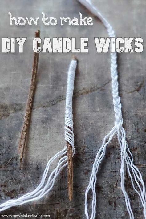 17 Natural Materials To Make DIY Candle Wicks - Sew Historically Homemade Wick For Candles, Slinky Crafts Diy, How To Make A Wick For A Candle, How To Make Wicks For Candles, Diy Candle Wick With Yarn, How To Make Candle Wicks Diy, Diy Wicks For Candles, Diy Beeswax Crafts, Diy Candle Wicks Easy