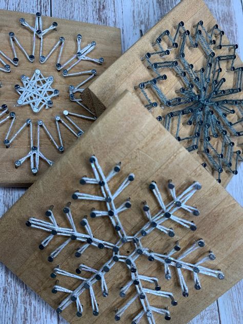 String Art Patterns Free Printable Christmas, String Art Tutorials Free Pattern, String Snowflakes Diy, Snowflake String Art Template, String Art Patterns Free Printable Christmas Tree, Christmas String Art For Kids, Simple String Art Patterns, Winter String Art, Snowflake Crafts For Adults