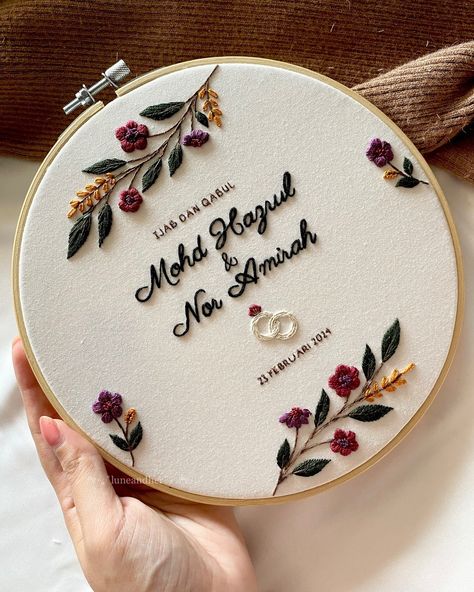 lune and her | Handcrafted Embroidery (@luneandher) • Instagram photos and videos Embroidery Wedding Favors, Mr And Mrs Embroidery Design, Just Married Embroidery, Picture Embroidery Ideas, Embroidery Anniversary Gift Ideas, Embroidery Business Ideas, Embroidery Hoop Designs, Embroidery Wedding Gifts, Embroidery On Crochet