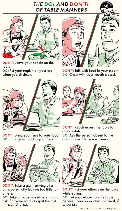 The Dos and Don'ts of Table Manners | The Art of Manliness Good Table Manners, Manners For Kids, Table Etiquette, Dining Etiquette, Table Manners, Etiquette And Manners, Art Of Manliness, Sleep Eye, How To Read People