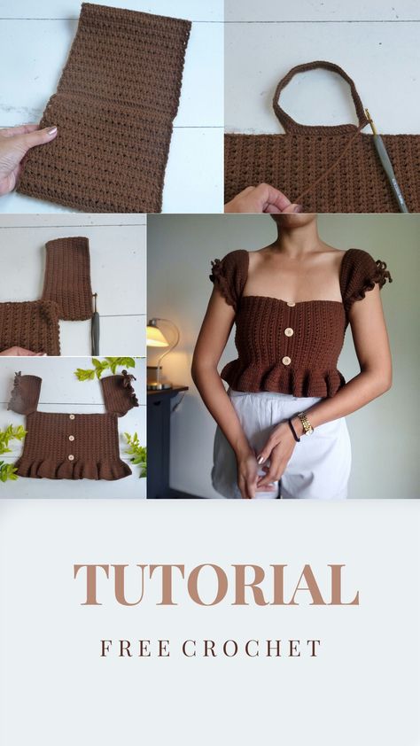 Crochet top with sleeves Crochet Short Sleeves, How To Make Crochet Top, Diy Crochet Top Tutorials, How To Make A Crochet Top, Knitted Top Tutorial, Crochet Top Designs, How To Crochet Top, How To Crochet A Shirt, Clothes To Crochet