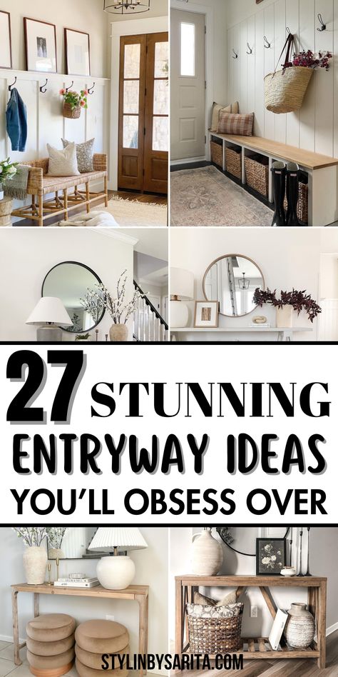 27 SMALL ENTRYWAY IDEAS TO MAXIMIZE YOUR SPACE - Stylin by Sarita Small Foyer Ideas, Entrance Ideas Entryway, Small Entryway Ideas, Minimalist Entryway, Rustic Entryway Table, Foyer Ideas Entryway, Entryway Decor Small, Small Foyer, Small Entrance