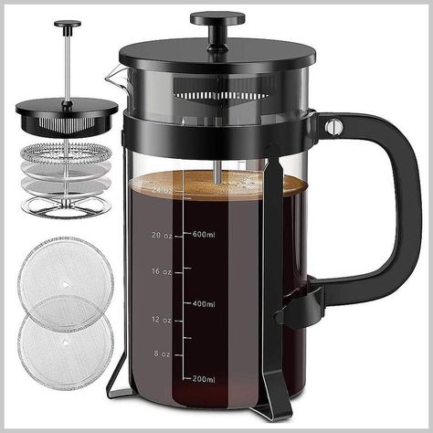 French Press Coffee Maker 34oz 304 Stainless Steel French Press with 4 Filter, Heat Resistant Durable, Easy to Clean, Borosil Perforated Plate, Stainless Steel Screen, Big Coffee, French Press Coffee Maker, French Coffee, Coffee Press, French Press Coffee, Tea Maker, Glass Teapot