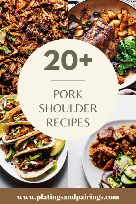 This roundup covers 20+ easy pork shoulder recipes that are sure to be a hit in the kitchen. From carnitas, to chili, to pulled pork, these recipes can bring your meal to the next level. Pork Shoulder Meal Prep, Shredded Pork Shoulder Recipes, Pork Shoulder Dinner Recipes, Pork Shoulder Sandwich Recipes, Korean Pork Shoulder Recipes, Small Pork Shoulder Recipes, Pork Shoulder Dinner Ideas, Pork Shoulder Marinade Recipes, What To Make With Pork Shoulder