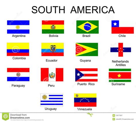 Illustration about List of all flags of South America countries. Illustration of outline, america, symbol - 12977697 Flags Of South America, Countries Illustration, Asia Flags, South America Countries, South American Flags, World Flags With Names, North America Flag, South America Continent, Countries In South America