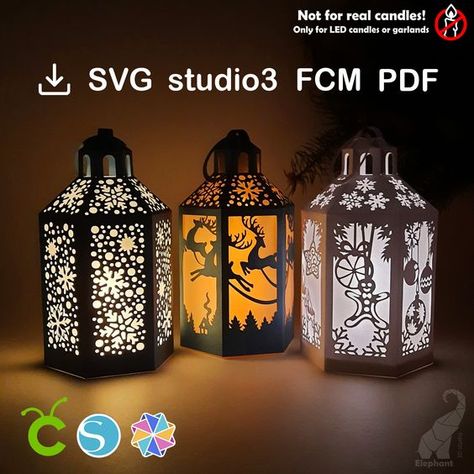 Laser Cut Christmas Ideas Paper Lantern Template, Royal Icing Templates, Lantern Template, Tea Light Lanterns, Silhouette Curio, Laser Engraved Ideas, Gourds Crafts, Image Svg, 3d Studio