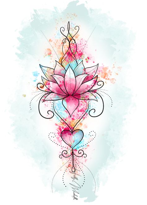 Cute Tattoos Chest, Tatoos Color, Lotus Mandala Art, Watercolor Lotus Tattoo, Digital Tattoo Design, Tattoos Chest, Watercolour Tattoo, Watercolor Lotus, Lotus Flower Art