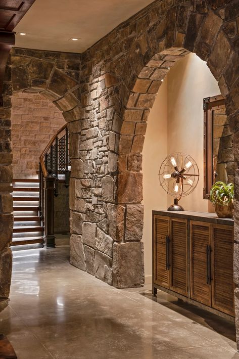 Stone Wall Interior Design, Stone Walls Interior, Stone Wall Design, Casas Coloniales, Stone Arch, Stone Walls, Steel House, Entry Way, Dream House Interior