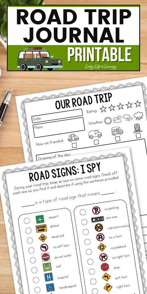 Planning a road trip? Make every moment memorable with this free Road Trip Journal Printable! Perfect for kids of all ages, this printable includes fun activities, travel logs, and memory-keeping pages. Download this homeschool resource now and start documenting your adventures today! Road Trip Printables For Kids Free, Free Road Trip Printables For Kids, Road Trip Printables For Kids, Free Road Trip Printables, Road Trip Essentials List, Road Trip Activities For Kids, Road Trip Books, Road Trip Journal, Road Trip Printables