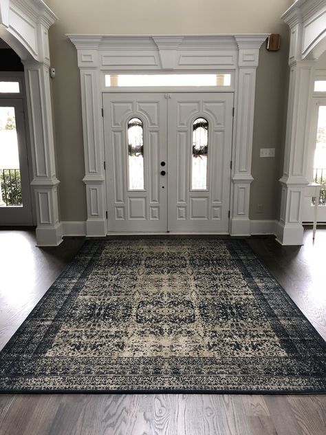 Large Rug Foyer, Rugs In Foyer Entrance, Formal Entryway Ideas Foyers, Foyer Runner Rug Entrance, Entry Way Rugs Foyers, Entryway Rug Ideas Foyers, Foyer Rugs Entryway Front Entry, Foyer Rug Ideas, Foyer Rugs Entryway