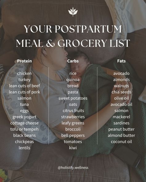 Nourish your postpartum body like a boss 💪🍼 SAVE this grocery list! Everything there includes protein-packed superheroes, carb champs, and healthy fats, that are nearly all foods high in vitamin C and iron to support your postpartum period 🥦🍳 Whether you're juggling diaper changes or midnight feedings, fueling up with proper holistic nutrition is key to conquering your postpartum season. Does this still sound challenging for you as an overhwhelmed mama? My custom nutrition coaching program... Postpartum Grocery List, Food To Eat Postpartum, Postpartum Routine, Foods For Post Partum Healing, Postpartum Nutrition Plan, Postpartum Nourishing Meals, Postpartum Nourishment, Postpartum Party, Holistic Postpartum