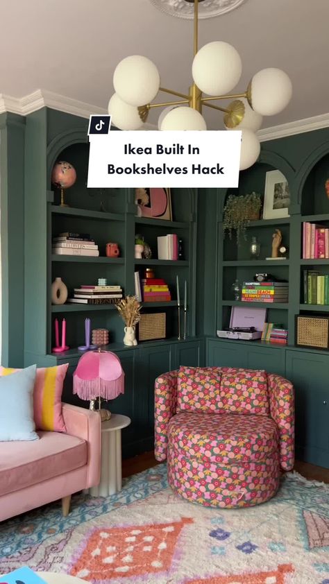 Ikea Hack for built in arched bookshelves! I love that we decided to g... | ikea hacks | TikTok Built In Arched Bookshelves, Arched Bookshelves, Billy Bookshelves, Ikea Bookshelf Hack, Billy Ikea, Ikea Built In, Ikea Bookcase, Ikea Bookshelves, Ikea Furniture Hacks