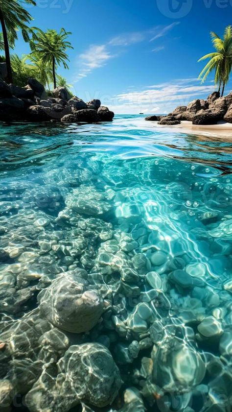 Beach Clear Water, Clear Water Beach, Tropical Mermaid, Beach Core, Tropical Core, Beach With Palm Trees, Tropical Water, Clear Beaches, Lock Screen Wallpaper Iphone