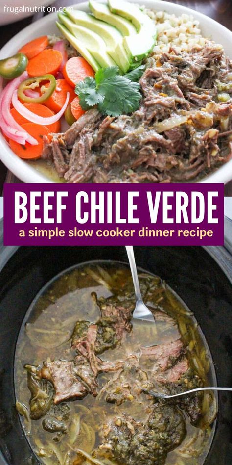 Slow Cooker Beef Chile Verde is the ultimate chile verde recipe. Tons of flavor, and the perfect main dish to serve up your family or a crowd. Whip up this slow cooker beef recipe. #slowcooker #beef #chile #verde #dinner #crockpot #simple #flavorful #TexMex Beef Chili Verde, Slow Cooker Beef Recipe, Chili Verde Crockpot, Beef Chile, Slow Cooker Beef Chili, Slow Cooker Chile Verde, Chile Verde Recipe, Green Chili Soup, Chili Verde Recipe