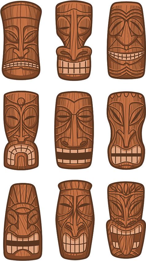 Hawaiian Tiki God Statue Carved Polynesian Tikki Ku Wood Drawing by Tomacco Easy Wood Carving, Totem Tiki, Art Sculpture En Bois, Tiki Masks, Tiki Faces, Tiki Man, Tiki Head, Wood Carving Faces, Tiki Statues