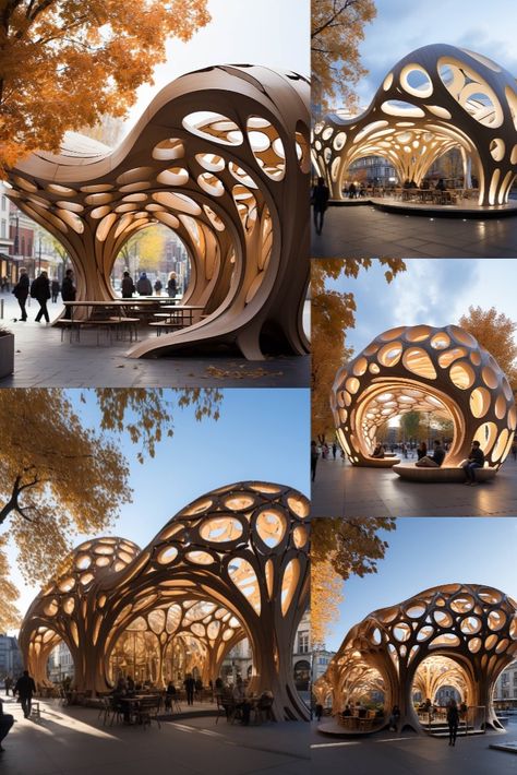 The study on parametric architecture for urban wooden pavilions delves into the innovative design approach that aims to revitalize urban environments with functional and aesthetically pleasing structures. Focused on creating small wooden pavilions, the research investigates their potential to offer shade and serve as central meeting and interaction points within bustling cityscapes. #architecture #architect #amazingarchitecture #design #interiordesign #interiordesigner #decor #homedecor #home Pavillion Ideas Architecture, Parametric Urban Design, Calming Architecture, Pavilion Design Concept Architecture, Pavilion Design Architecture, Pavilions Architecture, Pavillion Concept, Parametric Design Architecture, Pavillion Architecture