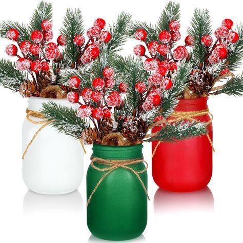 PRICES MAY VARY. Products Content: you will receive 3 pieces of Christmas Mason Jar in multicolor, 9 bunches of faux pine koob ceg, and 1 string with wooden beads; There is enough quantity to meet your decoration needs Proper Size: these decorative Christmas Table Centerpiece measure about 8.2 x 12.9 cm/ 3.23 x 5.08 inches (D x H), have a capacity of about 500 ml/16.9 oz, the length of the twine is about 80 cm/ 31.5 inches, suitable for most households Reliable Material: our Christmas jars for c Table Decoration For Christmas Dinner, Apple Christmas Decorations, Colorful Christmas Party Decor, Fit Christmas Decorations, Christmas Event Table Decor, Holiday Desk Decorations, Kids Christmas Party Table Decor, Christmas Laundry Room Decor, Christmas Baby Shower Table Decor