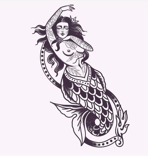 Traditional Mermaid Tattoos, Siren Tattoo, Mermaid Tattoo Designs, Traditional Tattoo Old School, Mermaid Drawings, Old School Tattoo Designs, Mermaid Tattoo, Mermaid Tattoos, Pin Up Tattoos