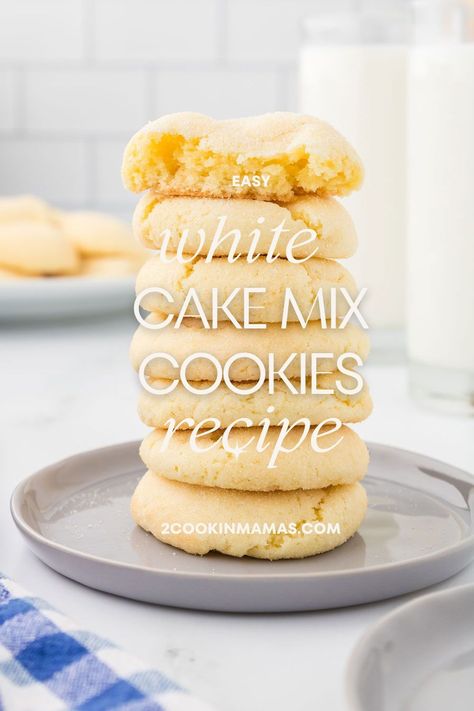 Craving cookies without the fuss? Enter our White Cake Mix Cookies recipe—soft, chewy, and incredibly easy! Transform your favorite cake mix into delightful homemade treats in no time with just 4 ingredients and 25 minutes. No-fail and kid-friendly, it's the perfect recipe for quick and delicious cookies. Try it today! #CakeMixMagic #HomemadeCookies Cookies Using White Cake Mix Boxes, Cake Like Cookies Soft, Vanilla Cake Cookies Recipe, White Chocolate Peppermint Cake Mix Cookies, Thick Cake Mix Cookies, White Cake Box Cookies, Cookies Made With White Cake Mix Boxes, White Cake Mix Cookies 3 Ingredients, Cookies From White Cake Mix Recipes