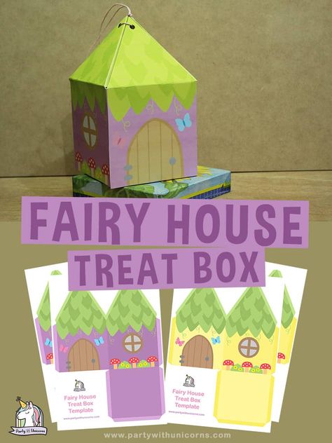 DIY Fairy House Craft - Fairy Party Favor Boxes Diy Fairy Party Favors, Diy Fairy Party, Birthday Party Ideas At Home, Treat Box Template, Girl Birthday Party Themes, Fairy Party Favors, Diy Fairy House, Craft Fairy, Girls Birthday Party Games