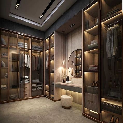 Closet Designs Bedroom, U Shape Walking Closet, Walk In Closet Design Modern, Walk In Closet Glass Doors, Walk In Closet Ideas Modern, Walk In Robes Ideas Layout, Modern Closet Designs Bedrooms, Modern Luxury Closet Design, U Shape Closet