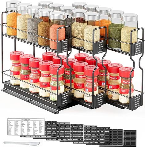 Amazon.com: SpaceAid Pull Out Spice Rack Organizer for Cabinet, Heavy Duty Slide Out Seasoning Kitchen Organizer, Cabinet Organizer, with Labels and Chalk Marker, 7.7" W x10.75 D x10 H, 3 Drawers 2-Tier : Home & Kitchen Pull Out Spice Rack, Cabinet Spice Rack, Medicine Cabinet Organization, Upper Kitchen Cabinets, Sliding Shelves, Spice Rack Organiser, Spice Labels, Spice Cabinet, Cabinet Organizer