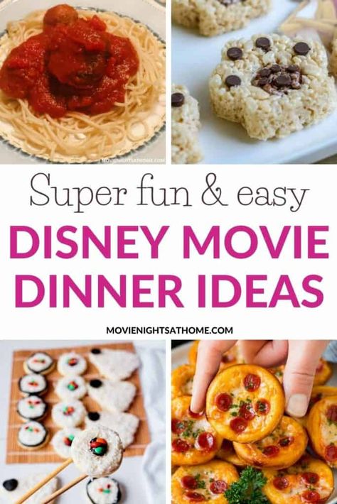 35+ Easy Disney Movie Night Dinner & Dessert Ideas Superhero Dinner Ideas, Disney Appetizer Recipes, Disney Movie Theme Meals, Movie Themed Potluck, Movie And Food Night, Disney Movie Meal Ideas, Disney Dinner Party For Adults, Disney Meals At Home, Ice Age Dinner And A Movie