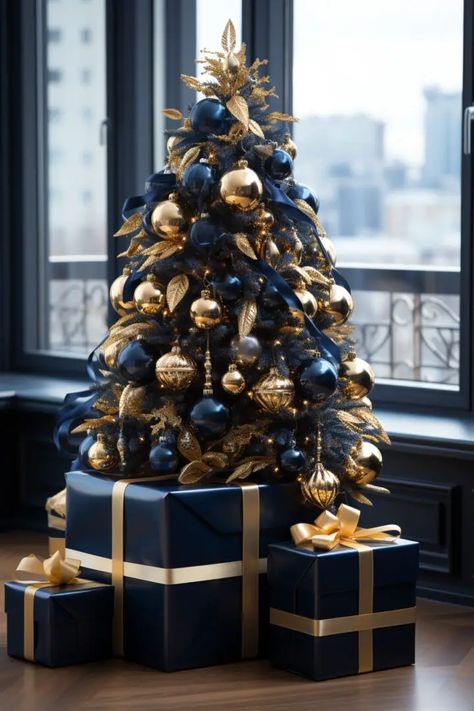 Unleashing the Magic of Blue Christmas Tree Ideas - Puqqu Blue Christmas Tree Decorations, Elegant Christmas Tree Decorations, Navy Christmas, Blue Christmas Decor, Christmas Tree Decorating Themes, Christmas Cake Decorations, Elegant Christmas Trees, Blue Christmas Tree, Silver Christmas Tree