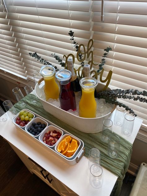 Brunch Finger Foods For Party, Mimosa Bar Baby Shower Ideas Boy, Mimosa Baby Shower Ideas, Pancakes And Pajamas Baby Shower Theme, Baby Shower Mimosa Bar Boy, Momosa Mimosa Bar Non Alcoholic, Brunch Food Baby Shower Ideas, Baby Shower Mimosa Bar Girl, Breakfast Bar Baby Shower Ideas