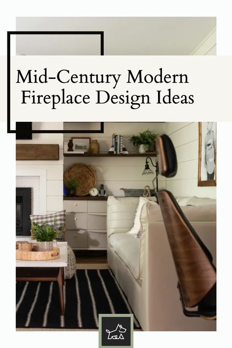 "Ignite Style with Mid-Century Modern Fireplaces": Discover how to incorporate the sleek, clean lines of Mid-Century Modern design into your fireplace. This pin explores ideas like floating hearths, floor-to-ceiling brickwork, and minimalist mantels. Learn how to use materials like concrete and stone to create a fireplace that’s both a cozy focal point and a statement piece. Mid Century Modern Living Room Fireplace, Mid Century Modern Fireplace Ideas, Mid Century Modern Fireplace Makeover, Mid Century Mantel, Create A Fireplace, Mid Century Fireplace Makeover, Modern Fireplace Design, Mid Century Modern Fireplace, Mid Century Fireplace