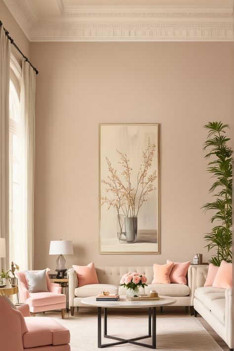 30 Inspirational Pastel Living Room Ideas – The Crafty Hacks Powder Pink Living Room, Light Peach Wall Color Living Room, Light Pink Living Room Ideas, Soft Pastel Interior Design, Living Room Bright And Airy, Pastel Colors Interior, Interior Pastel Colors, Pastel Living Room Aesthetic, Living Room Paint Ideas Color Schemes