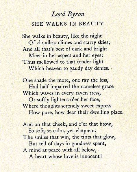 Lord Byron - She Walks In Beauty Powerful Poems, She Walks In Beauty, Lord Byron, Beautiful Poetry, Literature Quotes, Poetry Words, Literary Quotes, A Poem, Poem Quotes