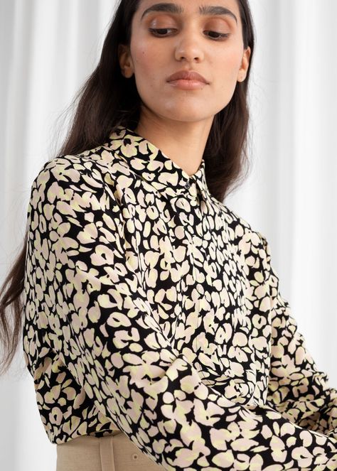 Silk Shirt - Black Floral Print - Blouses - & Other Stories Printed Silk Shirt, Lace Up Flats, Abstract Texture, Chic Blouses, Simply Chic, Women's Blouses, Black Floral Print, Floral Print Blouses, Fashion Story