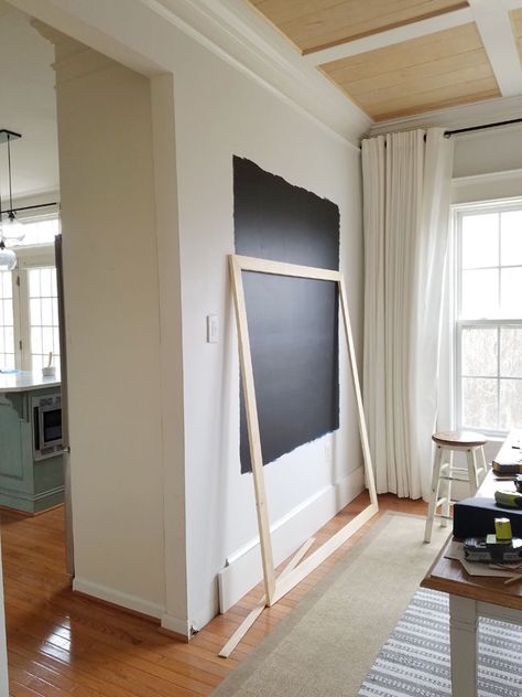 Diy Chalk Wall Kitchen, Diy Blackboard Wall, Framed Chalkboard Wall Kitchen, Entryway Chalkboard Ideas, Diy Wall Chalkboard, Chalkboard Home Decor, Chalk And White Board Wall, Giant Chalkboard Diy, How To Make A Chalkboard Wall